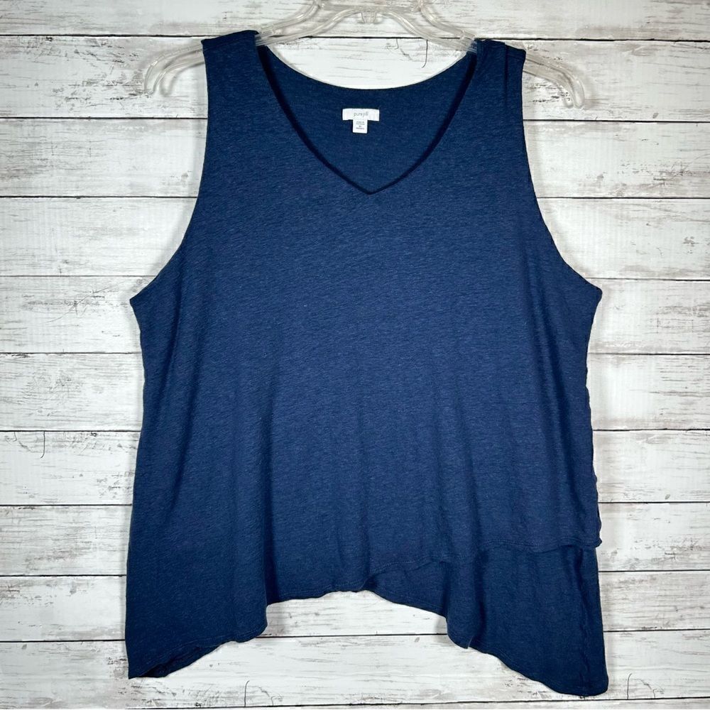 J. Jill 3X Layered Tank Asymmetrical Hem Top Linen Blend Navy Blue